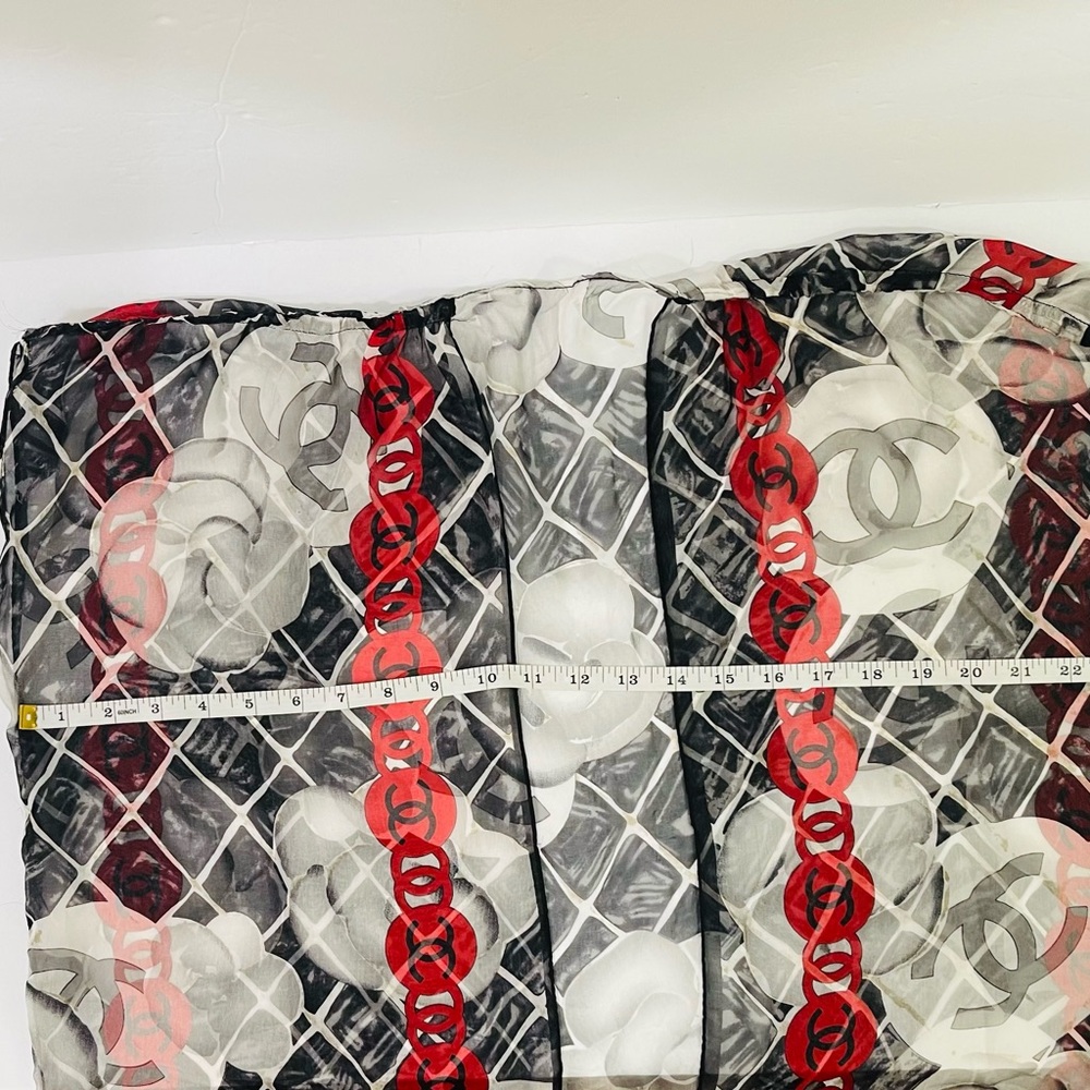 CHANEL Black and Red Logo Scarf - Picture 10 of 16